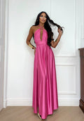 Abito lungo in raso rosa barbie
