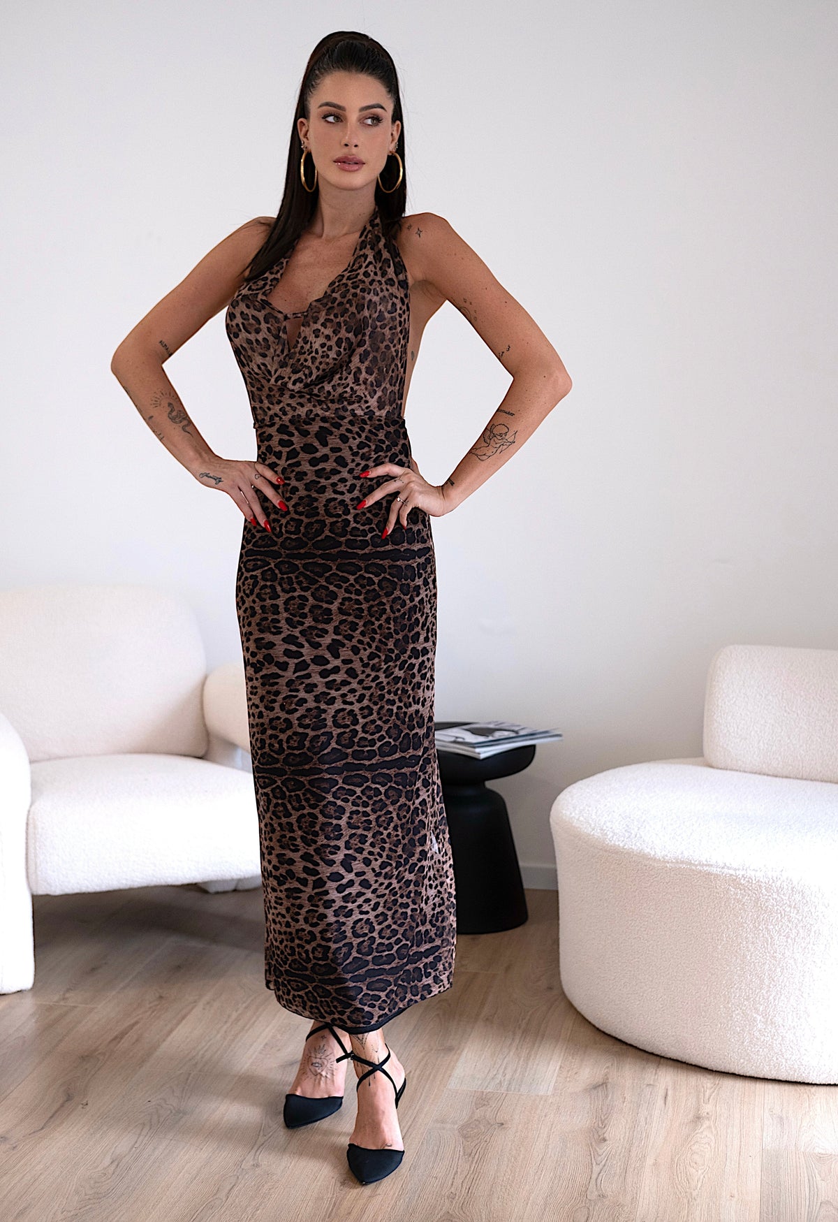 Abito lungo animalier in velo