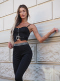 Completo top e pantalone con strass nero