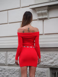 Abito in maglia rosso scollo a barca