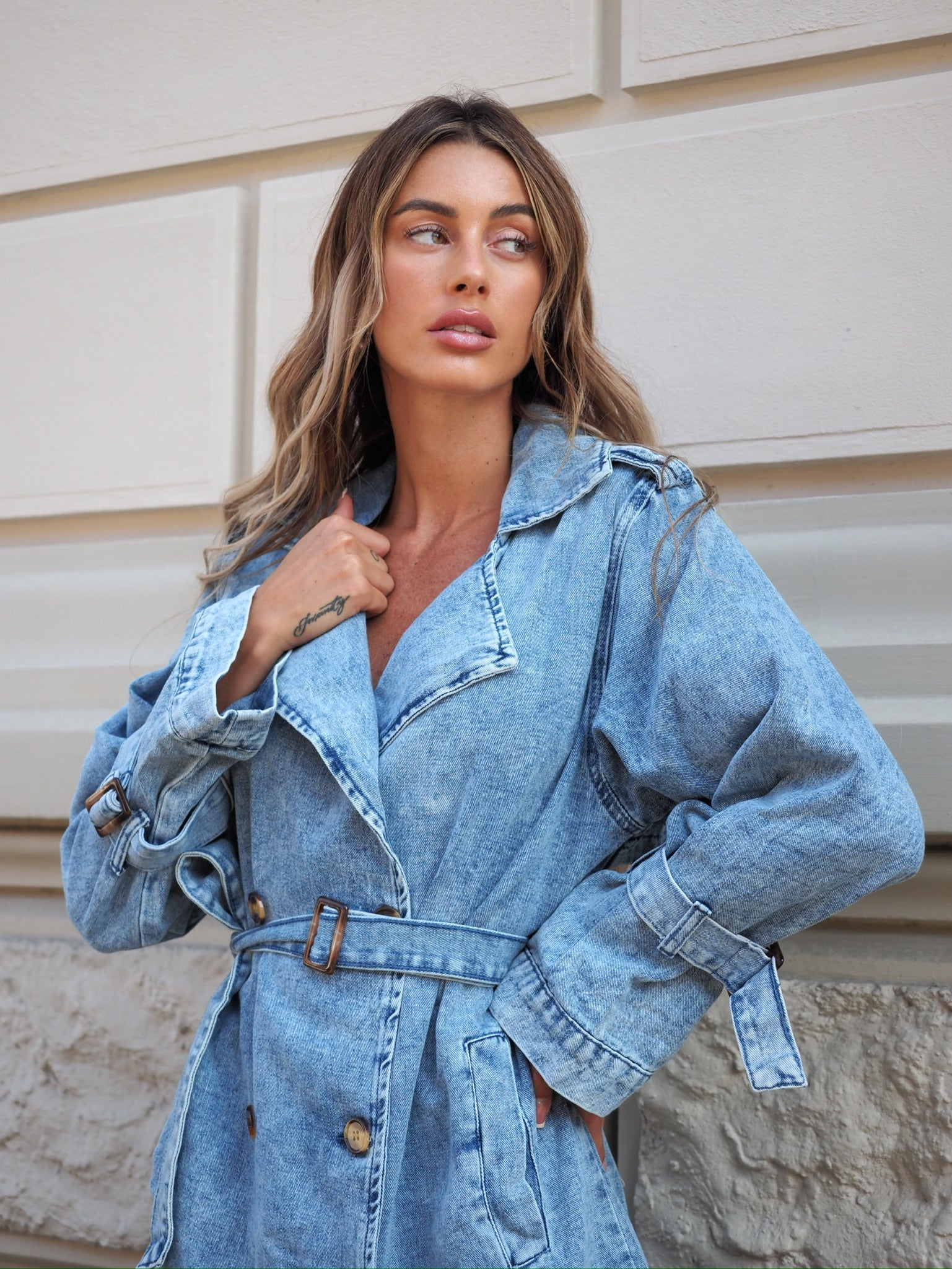 Trench lungo in jeans