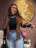 Gilet Boho in Suede con Frange e Crochet