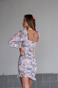 Abito arricciato carta da zucchero con fiori rosa