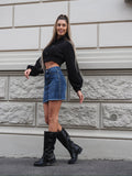 Felpa crop nera con lacci