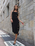 Abito midi con bottoncini oro