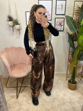 Pantalone in satin animalier
