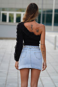 Body monospalla nero con Rouches
