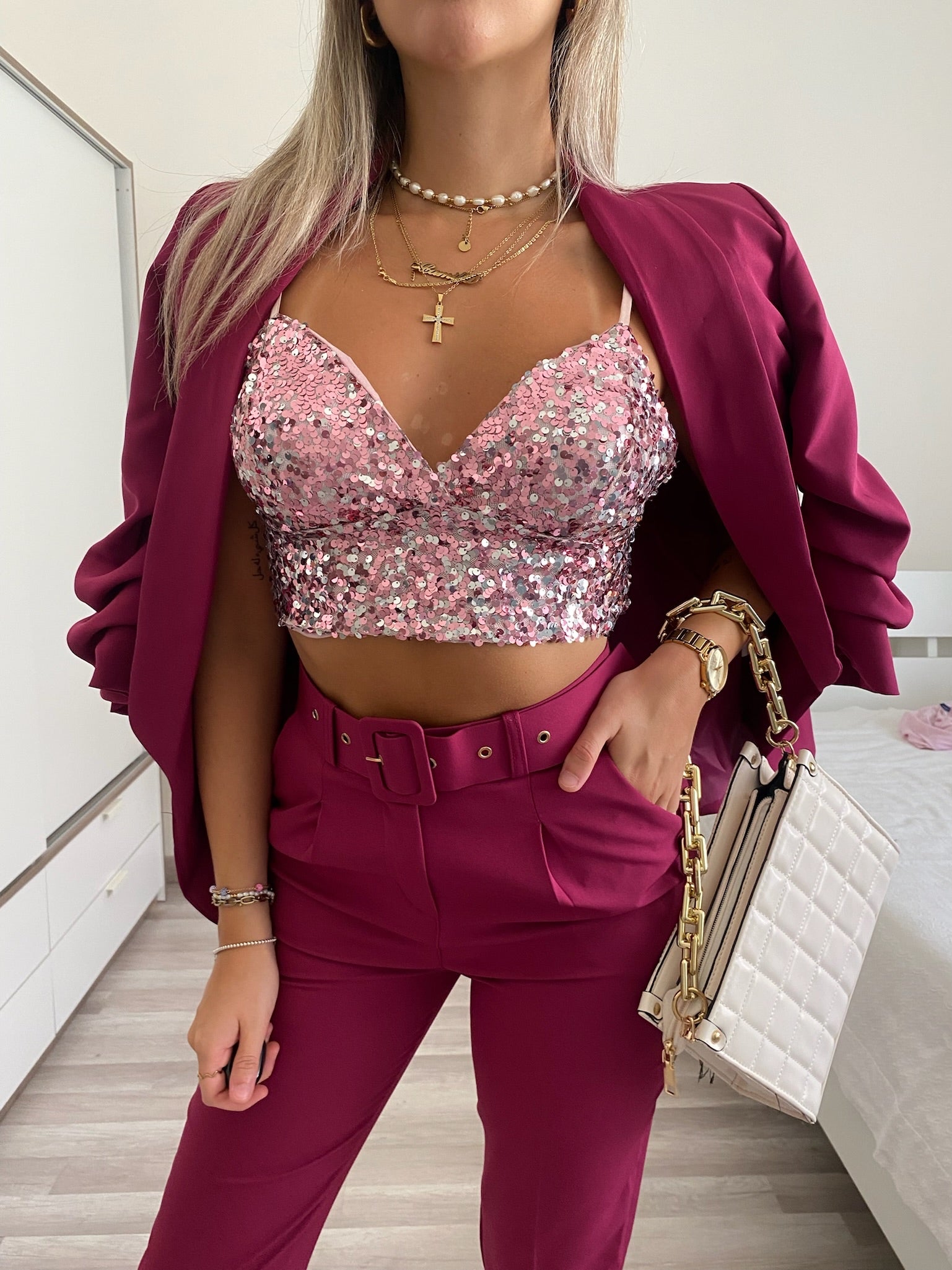 Top con paillettes rosa