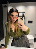 Body verde militare con scollo