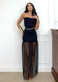 Abito a fascia con gonna in tulle nero