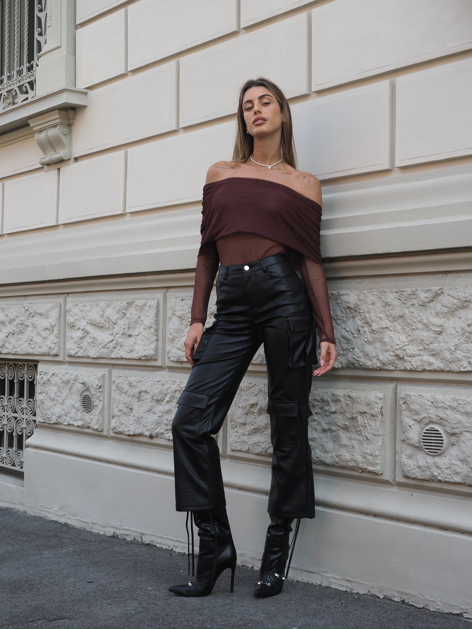 Pantalone cargo ecopelle