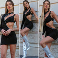 Abito monospalla nero con strass