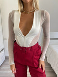 Body bianco con strass e scollo a V
