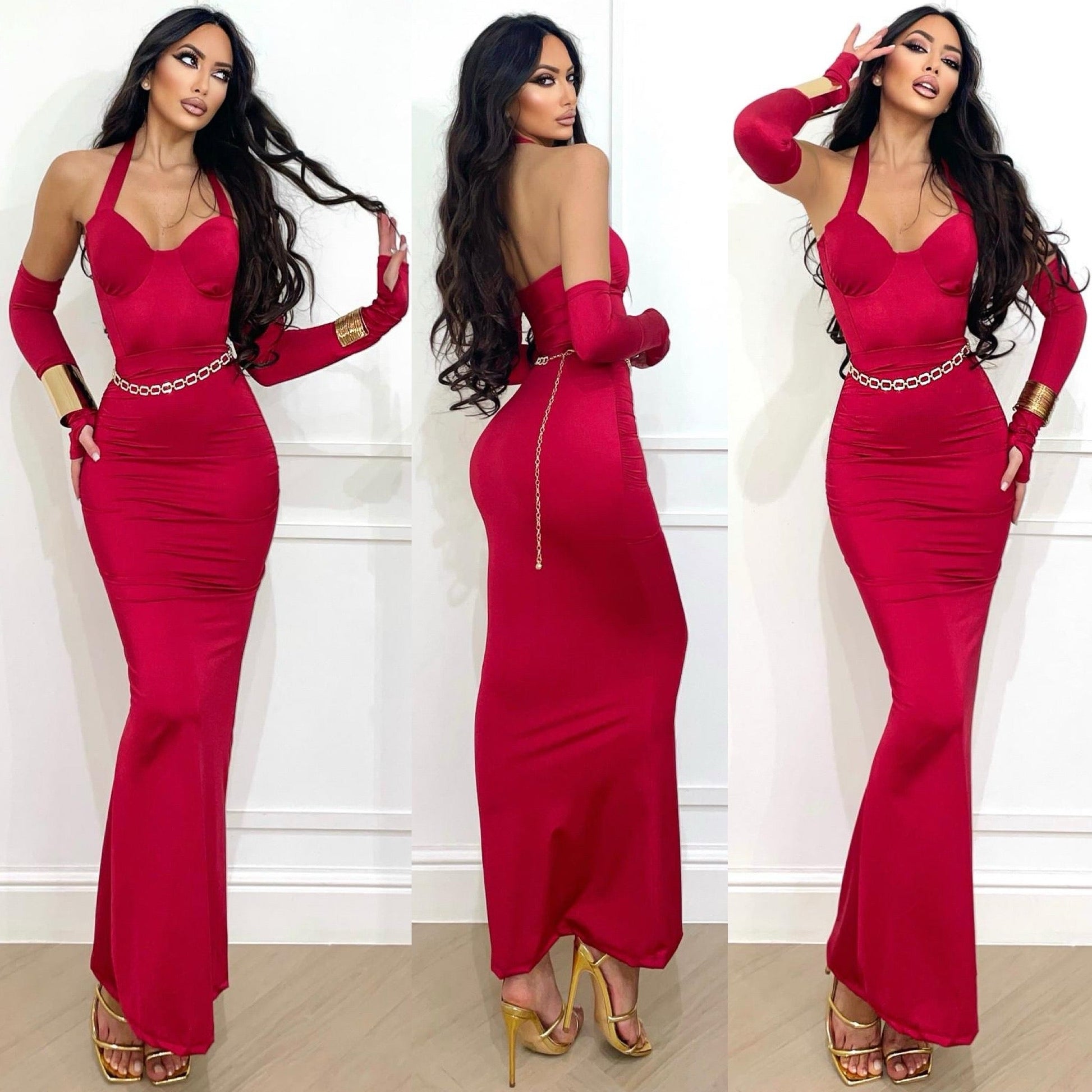 Completo body e gonna rosso