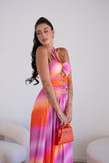 Abito lungo Fuxia arancio con incrocio