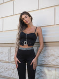Completo top e pantalone con strass nero