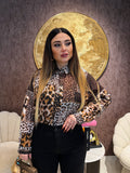 Camicia a fantasia maculata con strass