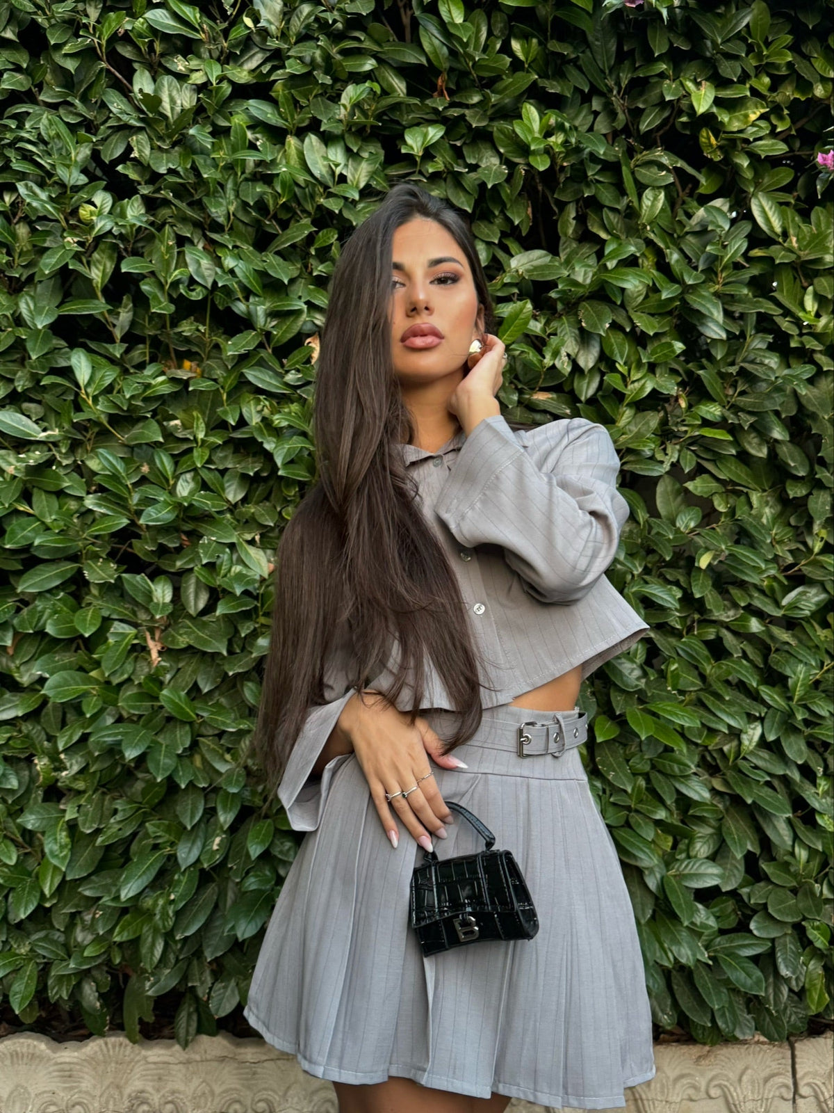 Camicia gessata grigio perla