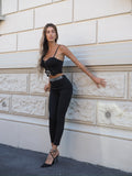 Completo top e pantalone con strass nero