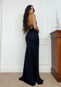 Abito a sirena con push up e incrocio nero