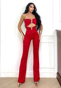 Tuta a fasce rosso con gioielli flame