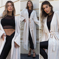 Maxi cardigan beige con frange