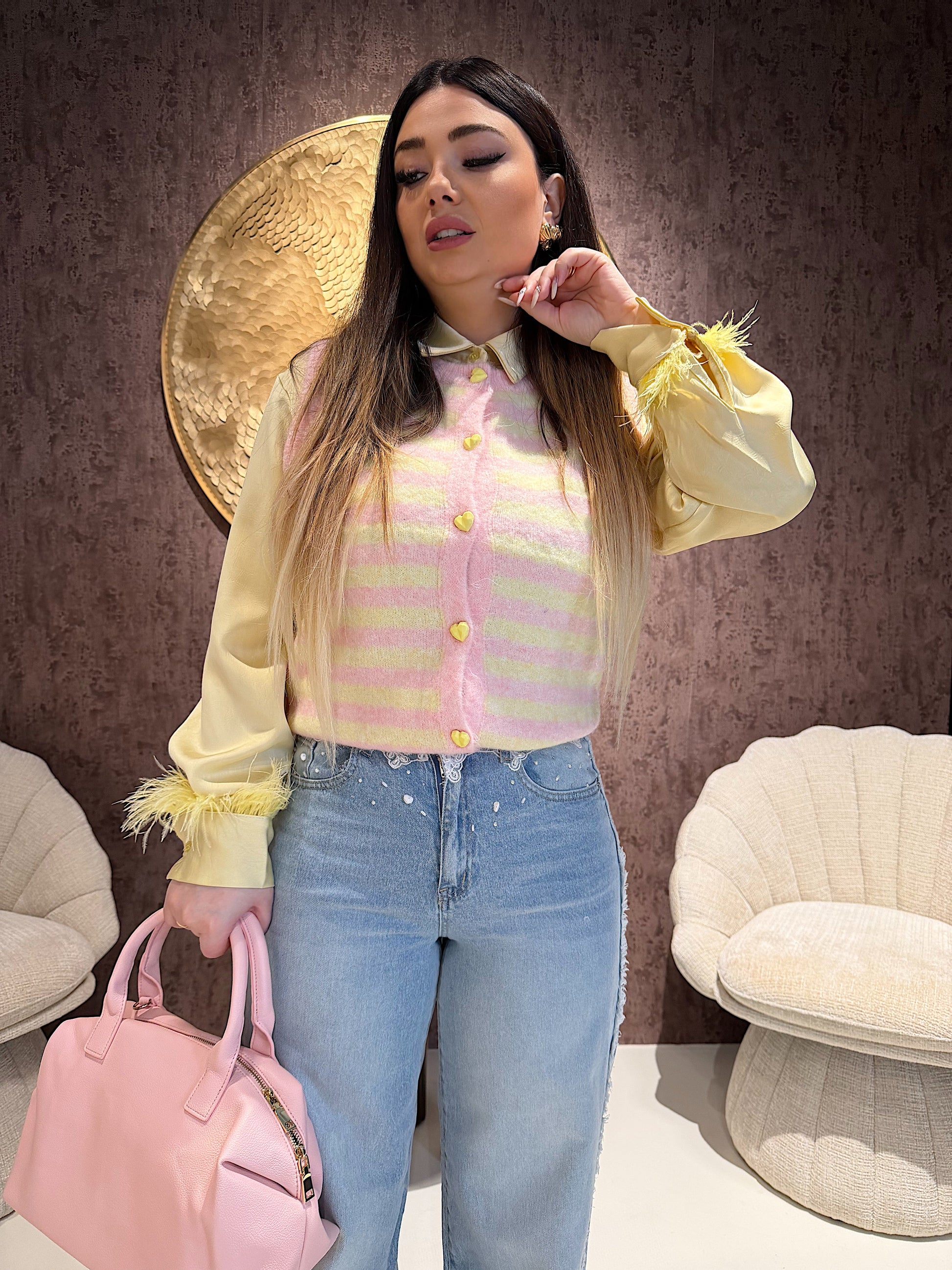 Gilet a righe con bottoni cuore