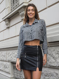 Camicia crop a quadri bianco nero