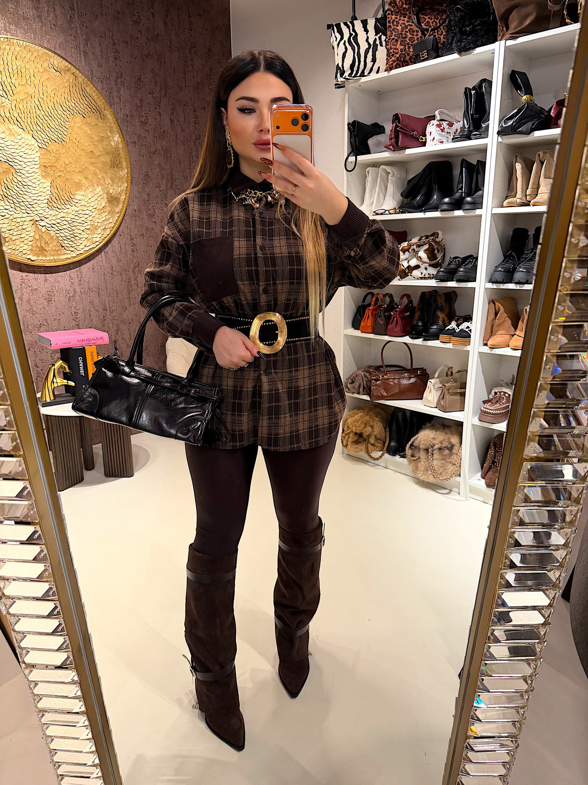 Camicia check marrone