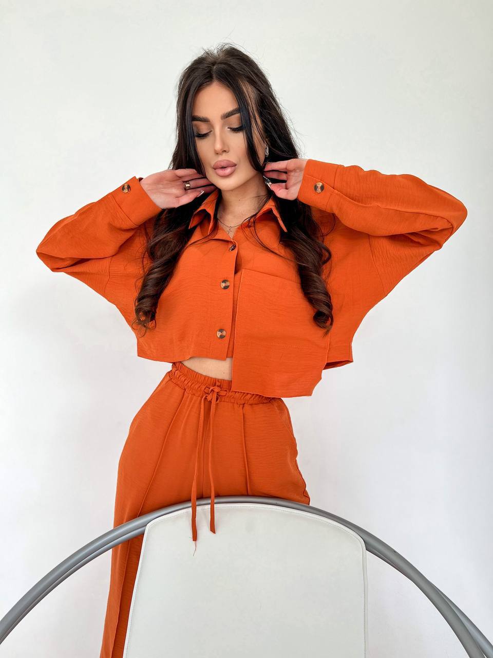 Set due pezzi camicia e pantalone pesca