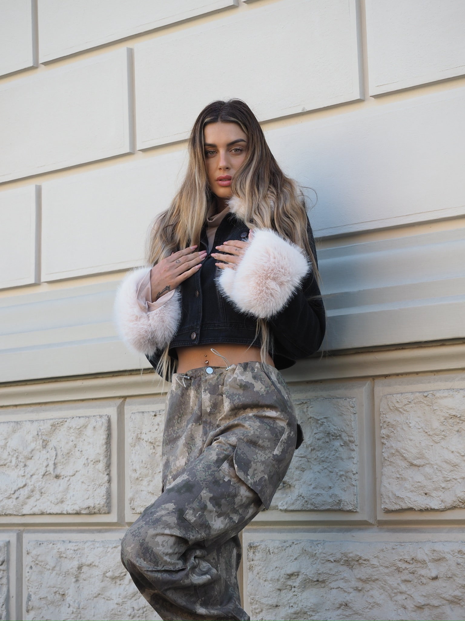 Pantalone cargo military beige