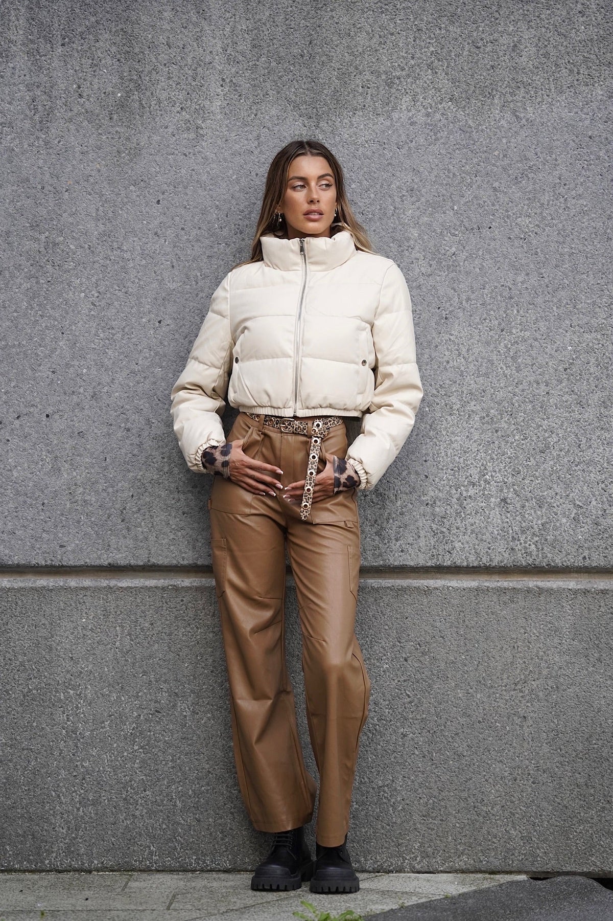 Piumino bomber beige