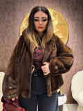 Giacca Pelliccia Elegance bordeaux e marrone