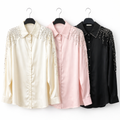 Camicia Satin Gioiello con Spalle Ricamate