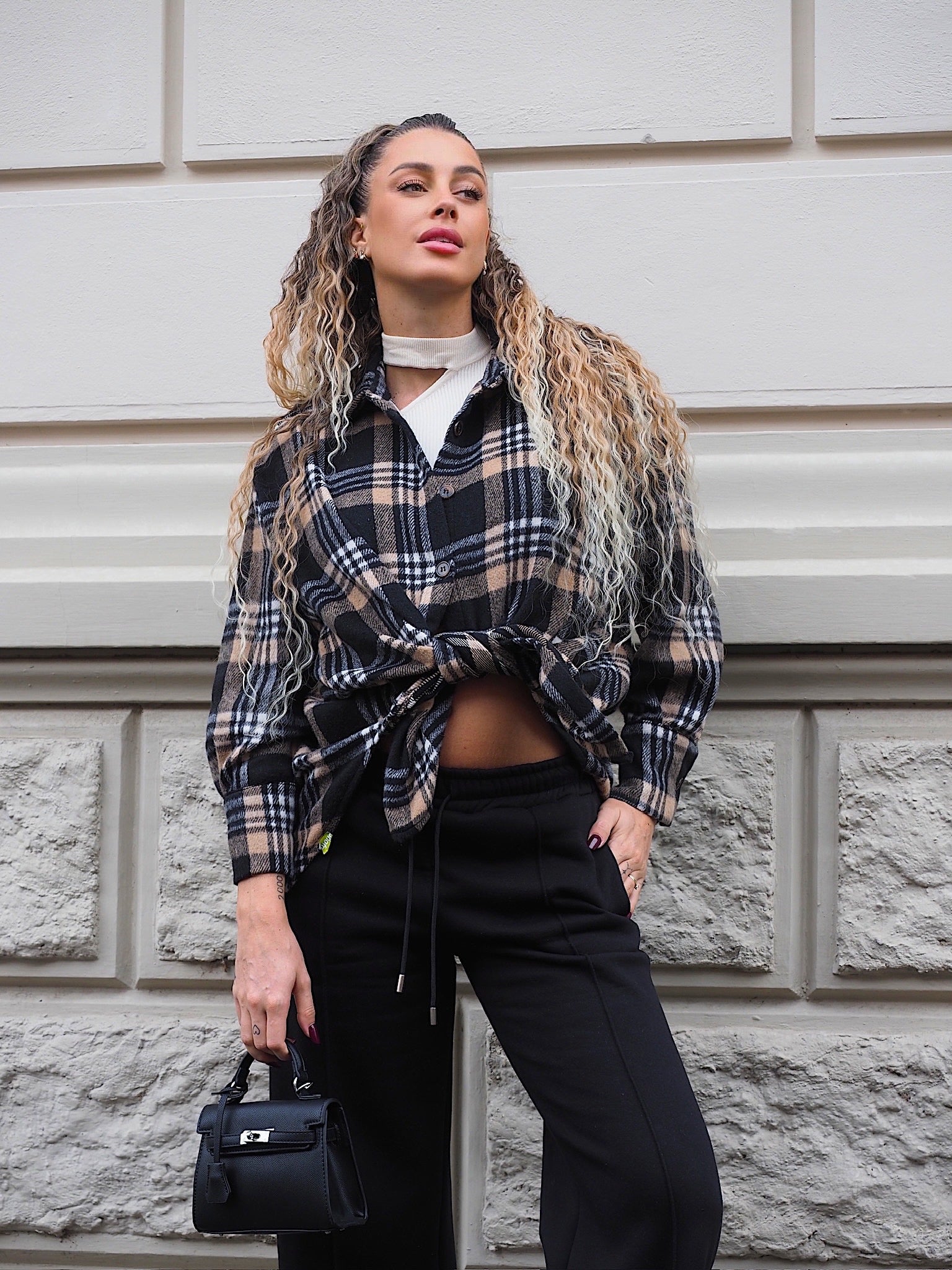 Giaccone in tweed Nero