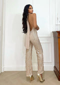 Tuta con frange in paillettes rose gold