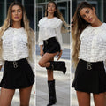 Camicia in pizzo beige con ricami