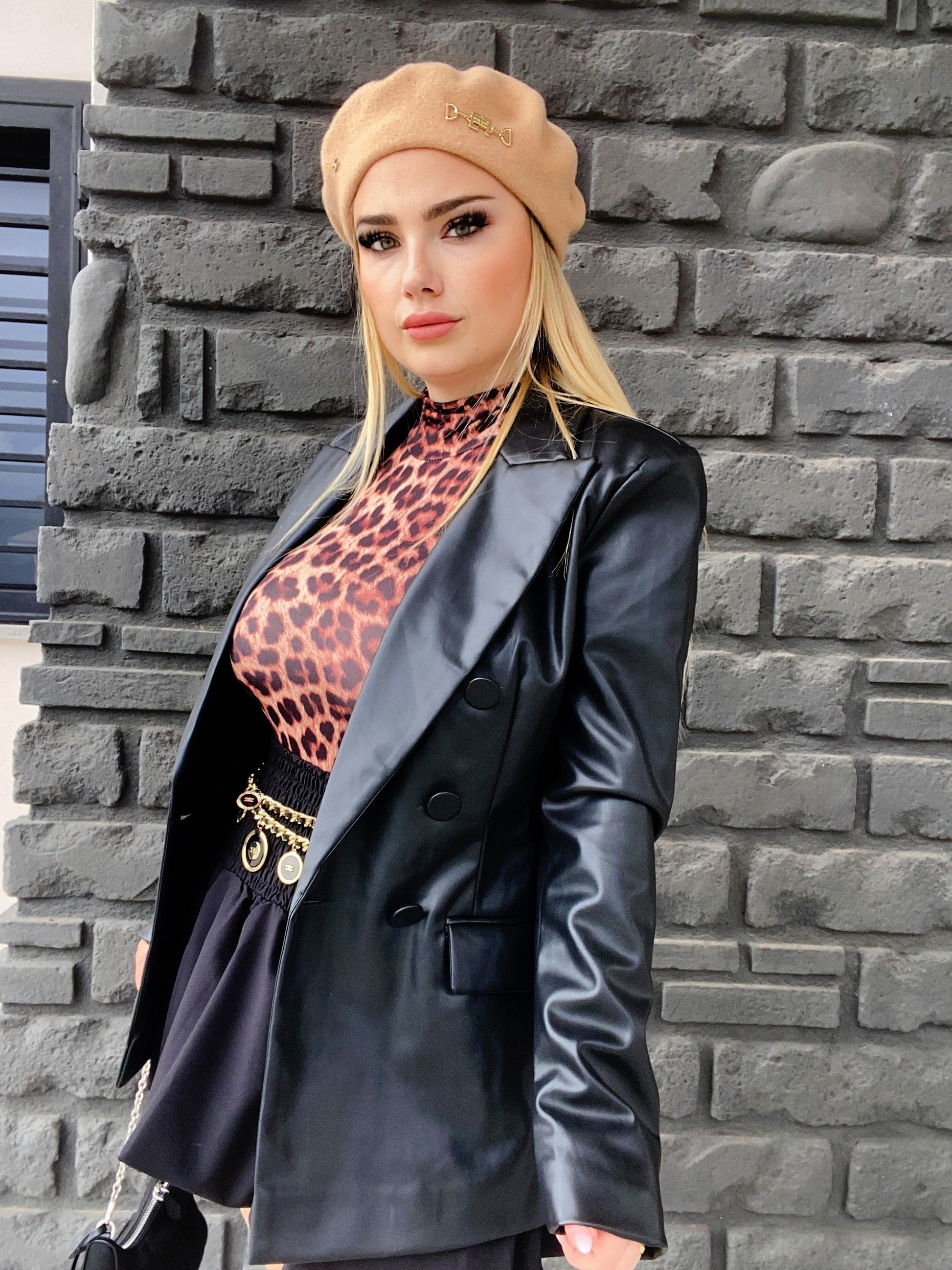 Blazer in ecopelle doppio petto