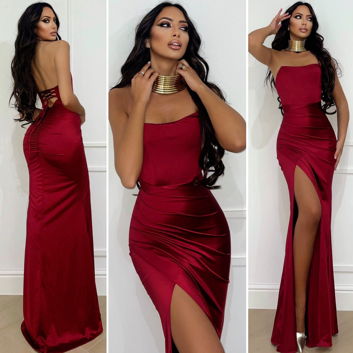 Abito a sirena con push up e incrocio Bordeaux