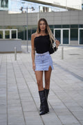 Gonna in jeans con strass e perle