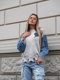 Maglione over con dettaglio in jeans