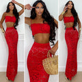 Completo top e gonna in pizzo rosso