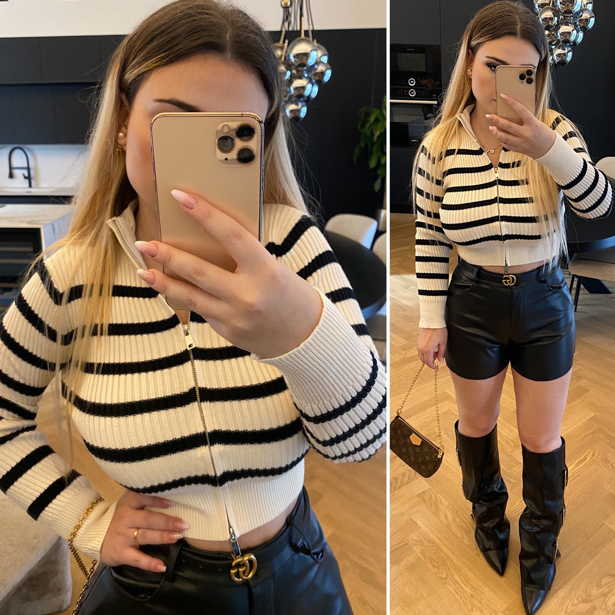 Maglione a righe con zip