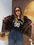 Giacca Denim con Collo in Pelliccia