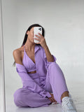 Set tre pezzi camicia top e pantalone lilla