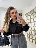 Completo felpa e pantalone effetto denim
