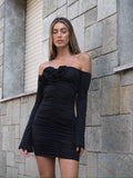 Abito con rose scollo a barca nero