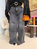 Jeans Grigio a Zampa Larghissima Effetto Vintage