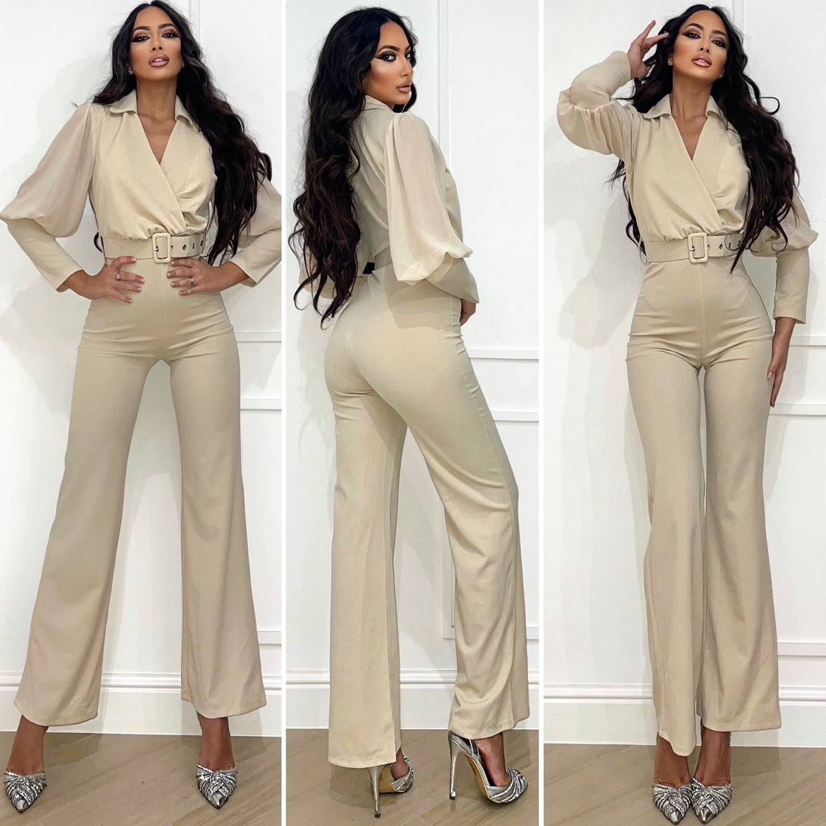 Tuta beige con cintura