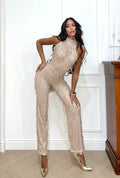 Tuta con frange in paillettes rose gold